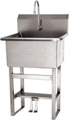 SANI-LAV - 22" Long x 16" Wide Inside, 1 Compartment, Grade 304 Stainless Steel Scrub Sink Floor Mount with Double Foot Valve - 16 Gauge, 25" Long x 19-1/2" Wide x 46-1/2" High Outside, 10-1/2" Deep - Makers Industrial Supply