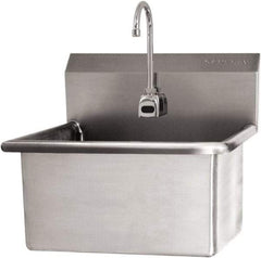 SANI-LAV - 22" Long x 16" Wide Inside, 1 Compartment, Grade 304 Stainless Steel Scrub Sink Wall Mount with Electronic Faucet - 16 Gauge, 25" Long x 19-1/2" Wide x 24" High Outside, 10-1/2" Deep - Makers Industrial Supply