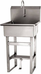 SANI-LAV - 20" Long x 17" Wide Inside, 1 Compartment, Grade 304 Stainless Steel Hand Sink Floor Mount with Single Foot Valve - 16 Gauge, 23" Long x 20-1/2" Wide x 46-1/2" High Outside, 9" Deep - Makers Industrial Supply