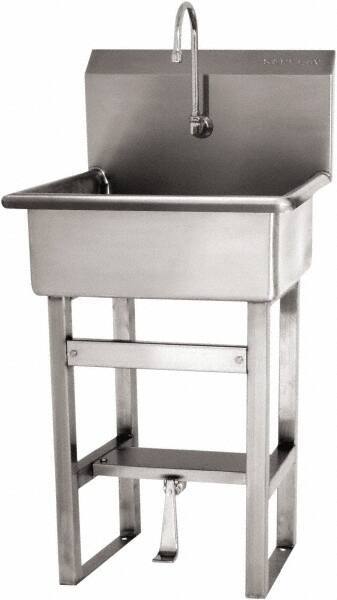 SANI-LAV - 20" Long x 17" Wide Inside, 1 Compartment, Grade 304 Stainless Steel Hand Sink Floor Mount with Single Foot Valve - 16 Gauge, 23" Long x 20-1/2" Wide x 46-1/2" High Outside, 9" Deep - Makers Industrial Supply