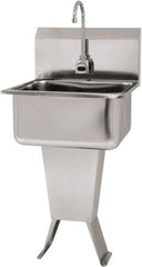 SANI-LAV - 19" Long x 16" Wide Inside, 1 Compartment, Grade 304 Stainless Steel Hand Sink Floor Mount with Electronic Faucet - 18 Gauge, 21" Long x 20" Wide x 46" High Outside, 10" Deep - Makers Industrial Supply