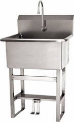 SANI-LAV - 28" Long x 16" Wide Inside, 1 Compartment, Grade 304 Stainless Steel Scrub Sink Floor Mount with Double Foot Valve - 16 Gauge, 31" Long x 19-1/2" Wide x 46-1/2" High Outside, 10-1/2" Deep - Makers Industrial Supply