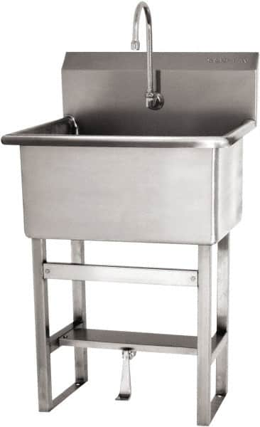 SANI-LAV - 28" Long x 16" Wide Inside, 1 Compartment, Grade 304 Stainless Steel Scrub Sink Floor Mount with Single Foot Valve - 16 Gauge, 31" Long x 19-1/2" Wide x 46-1/2" High Outside, 10-1/2" Deep - Makers Industrial Supply