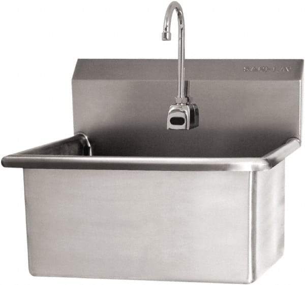 SANI-LAV - 28" Long x 16" Wide Inside, 1 Compartment, Grade 304 Stainless Steel Scrub Sink Wall Mount with Electronic Faucet - 16 Gauge, 31" Long x 19-1/2" Wide x 24" High Outside, 10-1/2" Deep - Makers Industrial Supply