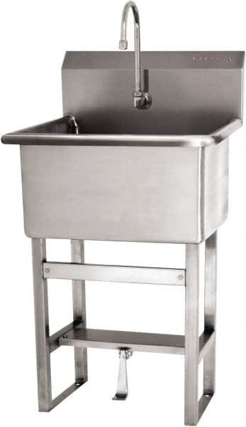 SANI-LAV - 22" Long x 16" Wide Inside, 1 Compartment, Grade 304 Stainless Steel Scrub Sink Floor Mount with Single Foot Valve - 16 Gauge, 25" Long x 19-1/2" Wide x 46-1/2" High Outside, 10-1/2" Deep - Makers Industrial Supply