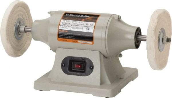 Enco - 6" Wheel Diam x 3/8" Wheel Width, 1/2 hp Buffer - 1/2" Arbor Hole Diam, 1 Phase, 3,450 Max RPM, 120 Volts - Makers Industrial Supply