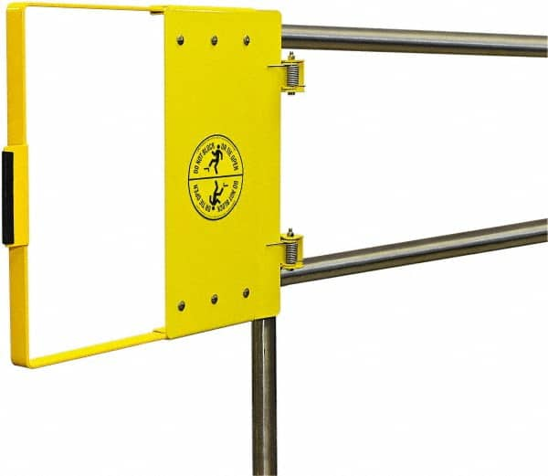 FabEnCo - Powder Coated Carbon Steel Self Closing Rail Safety Gate - Fits 42 to 48" Clear Opening, 1-1/2" Wide x 22" Door Height, 33 Lb, Yellow - Makers Industrial Supply