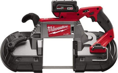 Milwaukee Tool - 18 Volt, 44-7/8" Blade, 380 SFPM Cordless Portable Bandsaw - 5" (Round) & 5 x 5" (Rectangle) Cutting Capacity, Lithium-Ion Battery Included - Makers Industrial Supply