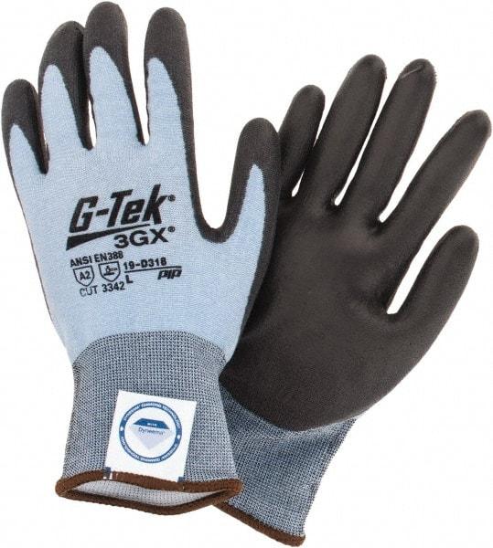 PIP - Size L, ANSI Cut Lvl A2, Cut Resistant Gloves - Palm & Fingers Coated, Blue/Black - Makers Industrial Supply