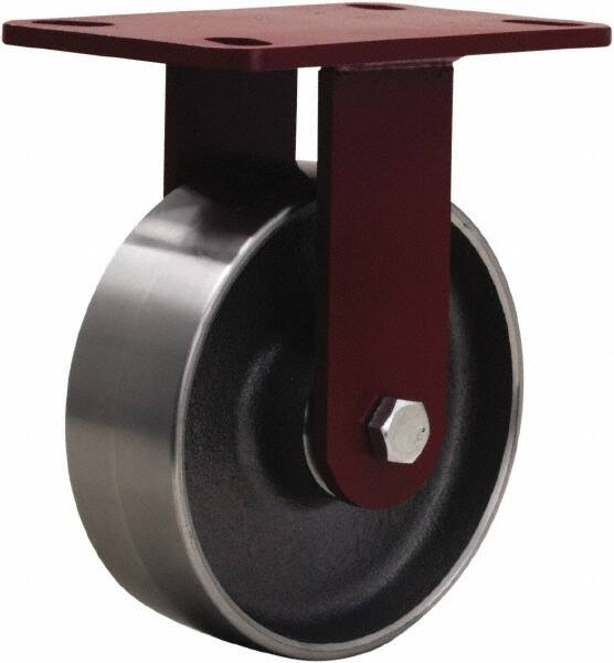 Hamilton - 6" Diam x 2" Wide x 7-3/4" OAH Top Plate Mount Rigid Caster - Forged Steel, 2,000 Lb Capacity, Sealed Precision Ball Bearing, 4-1/2 x 6-1/2" Plate - Makers Industrial Supply