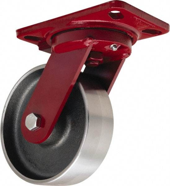 Hamilton - 6" Diam x 2" Wide x 7-3/4" OAH Top Plate Mount Swivel Caster - Forged Steel, 2,000 Lb Capacity, Tapered Roller Bearing, 4-1/2 x 6-1/2" Plate - Makers Industrial Supply