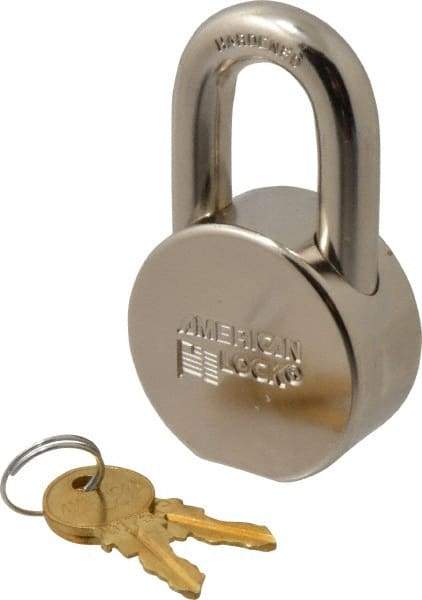 American Lock - 1-1/16" Shackle Clearance, Keyed Different AH10 Padlock - 7/16" Shackle Diam, Steel, with Satin Chrome, Triple Plated Finish - Makers Industrial Supply