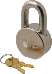 American Lock - 1-1/16" Shackle Clearance, Keyed Different AH10 Padlock - 7/16" Shackle Diam, Steel, with Satin Chrome, Triple Plated Finish - Makers Industrial Supply