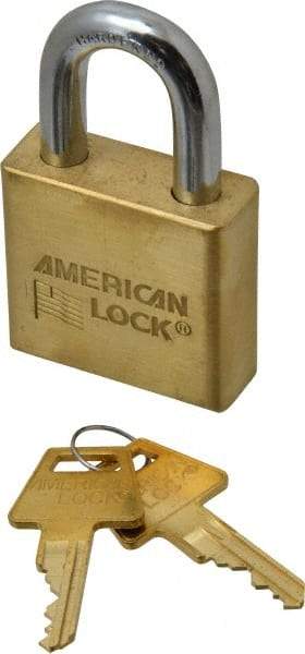 American Lock - 1-1/8" Shackle Clearance, Keyed Alike A5570 Padlock - 3/8" Shackle Diam, Steel & Brass, with Solid Extruded Brass Finish - Makers Industrial Supply