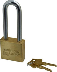 American Lock - 3" Shackle Clearance, Keyed Different A5572 Padlock - 3/8" Shackle Diam, Steel & Brass, with Solid Extruded Brass Finish - Makers Industrial Supply