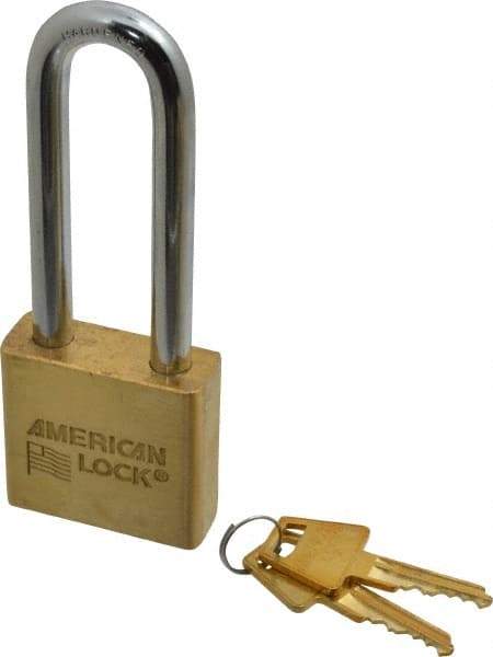 American Lock - 3" Shackle Clearance, Keyed Alike A5572 Padlock - 3/8" Shackle Diam, Steel & Brass, with Solid Extruded Brass Finish - Makers Industrial Supply