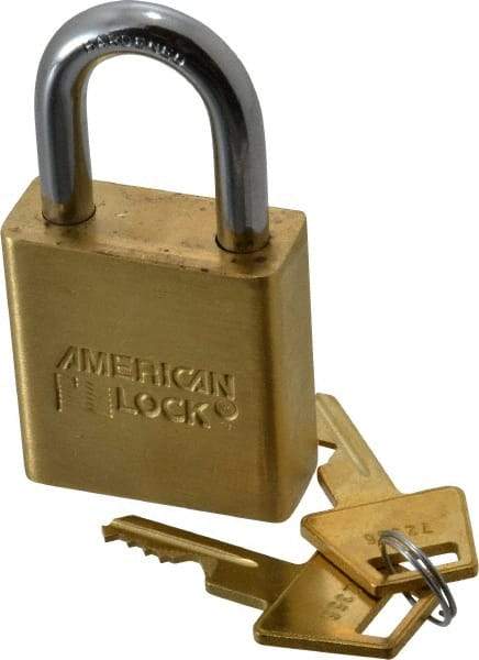 American Lock - 1-1/8" Shackle Clearance, Keyed Different A5560 Padlock - 5/16" Shackle Diam, Steel & Brass, with Solid Extruded Brass Finish - Makers Industrial Supply