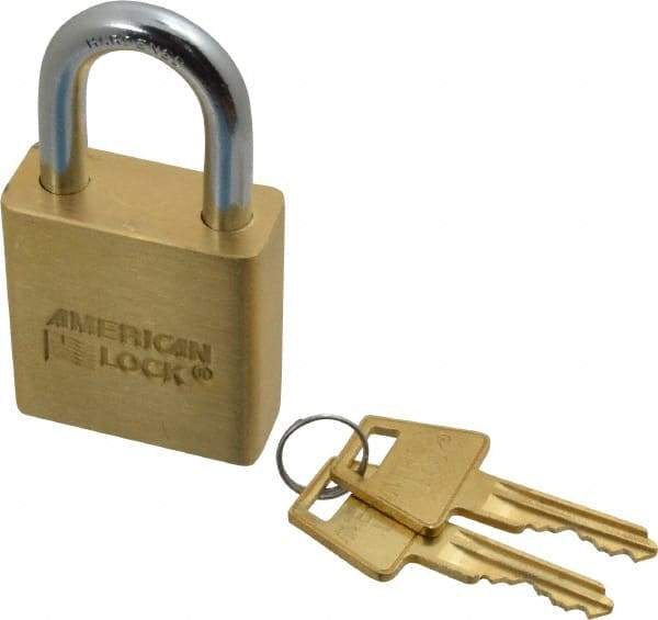 American Lock - 1-1/8" Shackle Clearance, Keyed Alike A5560 Padlock - 5/16" Shackle Diam, Steel & Brass, with Solid Extruded Brass Finish - Makers Industrial Supply