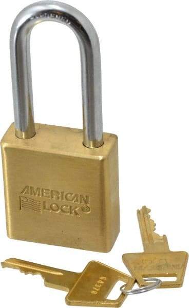 American Lock - 2" Shackle Clearance, Keyed Different A5561 Padlock - 5/16" Shackle Diam, Steel & Brass, with Solid Extruded Brass Finish - Makers Industrial Supply