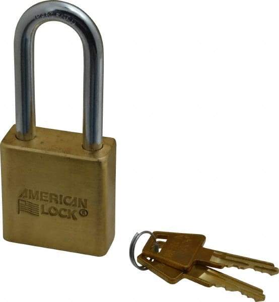 American Lock - 2" Shackle Clearance, Keyed Alike A5561 Padlock - 5/16" Shackle Diam, Steel & Brass, with Solid Extruded Brass Finish - Makers Industrial Supply