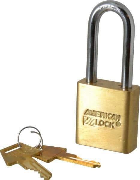 American Lock - 2" Shackle Clearance, Keyed Alike A5561 Padlock - 5/16" Shackle Diam, Steel & Brass, with Solid Extruded Brass Finish - Makers Industrial Supply