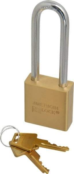 American Lock - 3" Shackle Clearance, Keyed Alike A5562 Padlock - 5/16" Shackle Diam, Steel & Brass, with Solid Extruded Brass Finish - Makers Industrial Supply