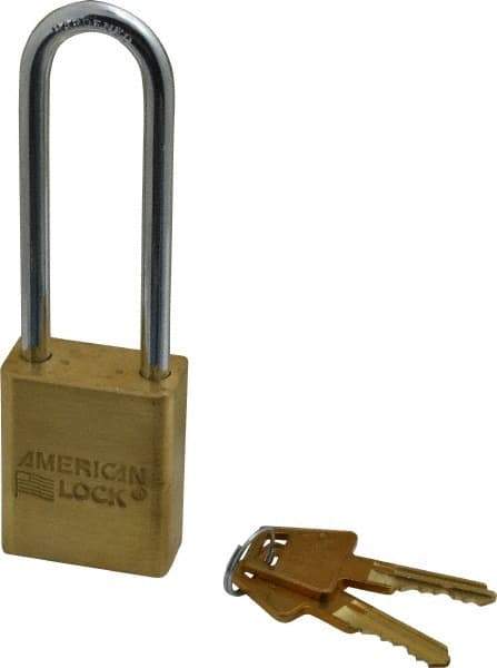 American Lock - 3" Shackle Clearance, Keyed Different A5532 Padlock - 1/4" Shackle Diam, Steel & Brass, with Solid Extruded Brass Finish - Makers Industrial Supply