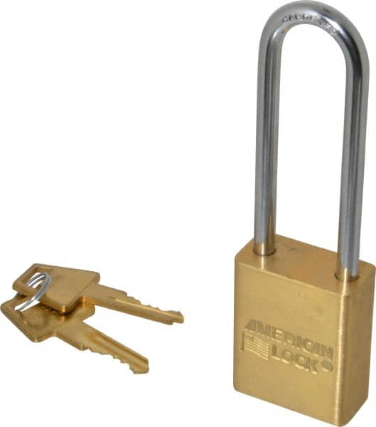 American Lock - 3" Shackle Clearance, Keyed Alike A5532 Padlock - 1/4" Shackle Diam, Steel & Brass, with Solid Extruded Brass Finish - Makers Industrial Supply