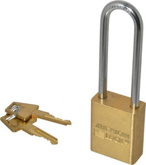 American Lock - 3" Shackle Clearance, Keyed Alike A5532 Padlock - 1/4" Shackle Diam, Steel & Brass, with Solid Extruded Brass Finish - Makers Industrial Supply