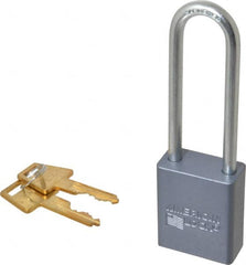 American Lock - 3" Shackle Clearance, Keyed Different A32 Padlock - 1/4" Shackle Diam, Aluminum, with Solid Aluminum Finish - Makers Industrial Supply