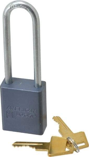 American Lock - 3" Shackle Clearance, Keyed Alike A32 Padlock - 1/4" Shackle Diam, Aluminum, with Solid Aluminum Finish - Makers Industrial Supply