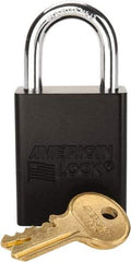 American Lock - Keyed Alike Conductive Lockout Padlock - 1" Shackle Clearance, 1/4" Shackle Diam, 1.8" Body Height x 1-1/2" Body Width, Black, 5 Pins - Makers Industrial Supply