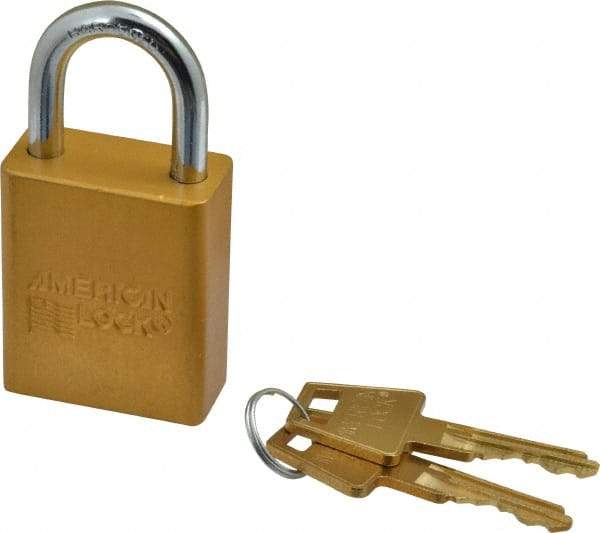 American Lock - Keyed Different Conductive Lockout Padlock - 1" Shackle Clearance, 1/4" Shackle Diam, 1.8" Body Height x 1-1/2" Body Width, Yellow, 5 Pins - Makers Industrial Supply