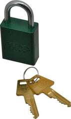 American Lock - Keyed Alike Conductive Lockout Padlock - 1" Shackle Clearance, 1/4" Shackle Diam, 1.8" Body Height x 1-1/2" Body Width, Green, 5 Pins - Makers Industrial Supply