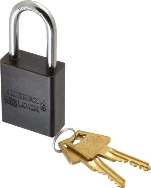 American Lock - Keyed Alike Conductive Lockout Padlock - 1-1/2" Shackle Clearance, 1/4" Shackle Diam, 1.8" Body Height x 1-1/2" Body Width, Black, 5 Pins - Makers Industrial Supply