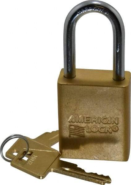 American Lock - Keyed Alike Conductive Lockout Padlock - 1-1/2" Shackle Clearance, 1/4" Shackle Diam, 1.8" Body Height x 1-1/2" Body Width, Yellow, 5 Pins - Makers Industrial Supply