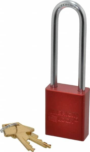 American Lock - Keyed Different Conductive Lockout Padlock - 3" Shackle Clearance, 1/4" Shackle Diam, 1.8" Body Height x 1-1/2" Body Width, Red, 5 Pins - Makers Industrial Supply