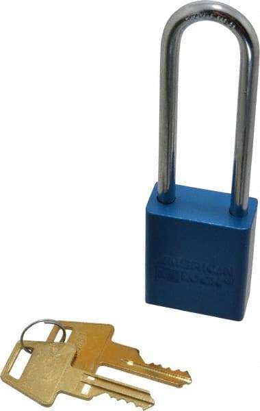 American Lock - Keyed Different Conductive Lockout Padlock - 3" Shackle Clearance, 1/4" Shackle Diam, 1.8" Body Height x 1-1/2" Body Width, Blue, 5 Pins - Makers Industrial Supply