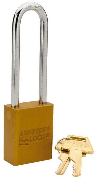 American Lock - Keyed Different Conductive Lockout Padlock - 3" Shackle Clearance, 1/4" Shackle Diam, 1.8" Body Height x 1-1/2" Body Width, Yellow, 5 Pins - Makers Industrial Supply