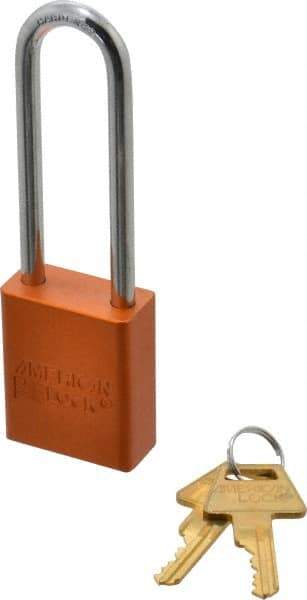 American Lock - Keyed Different Conductive Lockout Padlock - 3" Shackle Clearance, 1/4" Shackle Diam, 1.8" Body Height x 1-1/2" Body Width, Orange, 5 Pins - Makers Industrial Supply