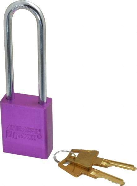 American Lock - Keyed Different Conductive Lockout Padlock - 3" Shackle Clearance, 1/4" Shackle Diam, 1.8" Body Height x 1-1/2" Body Width, Purple, 5 Pins - Makers Industrial Supply