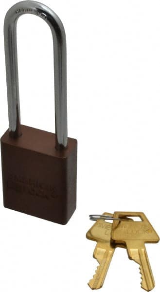 American Lock - Keyed Different Conductive Lockout Padlock - 3" Shackle Clearance, 1/4" Shackle Diam, 1.8" Body Height x 1-1/2" Body Width, Brown, 5 Pins - Makers Industrial Supply