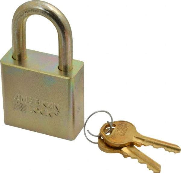 American Lock - 1-1/8" Shackle Clearance, Keyed Different A5200GLN Padlock - 5/16" Shackle Diam, Steel, with 1-3/4" Solid Steel Body w/Zinc Chromate Finish - Makers Industrial Supply