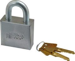 American Lock - 1-1/8" Shackle Clearance, Keyed Different A50 Padlock - 3/8" Shackle Diam, Steel, with Solid Steel Finish - Makers Industrial Supply