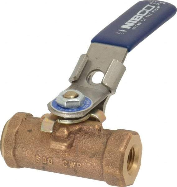 NIBCO - 1/4" Pipe, Reduced Port, Bronze Standard Ball Valve - 1 Piece, Inline - One Way Flow, FNPT x FNPT Ends, Locking Lever Handle, 600 WOG - Makers Industrial Supply