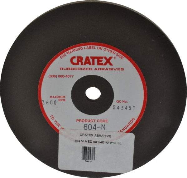 Cratex - 6" Diam x 1/2" Hole x 1/4" Thick, Surface Grinding Wheel - Silicon Carbide, Medium Grade, 3,600 Max RPM, Rubber Bond, No Recess - Makers Industrial Supply