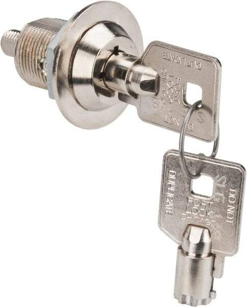 Made in USA - 7/8" Max Thickness, High Security Tubular Keyed Latch - Polished Nickel Coated - Makers Industrial Supply