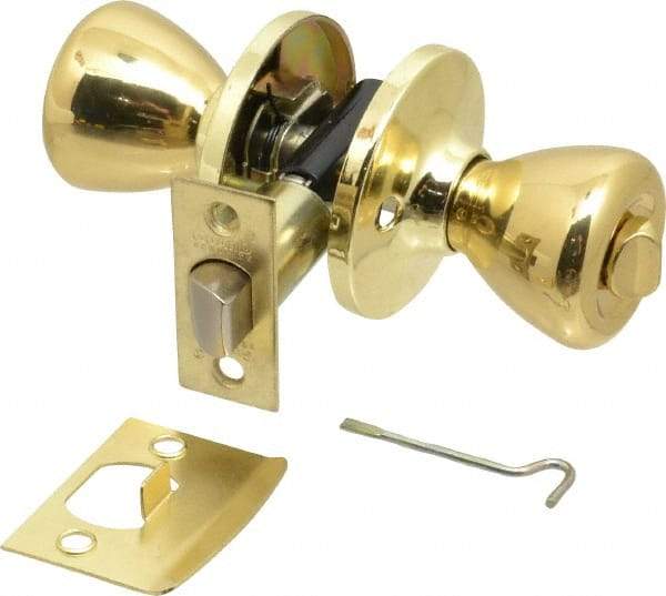 Value Collection - Bright Brass Privacy Knob Lockset - 2-3/8" Back Set, 5-Pin Brass Tumbler Cylinder - Makers Industrial Supply