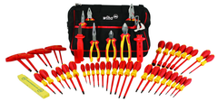 48 Piece - Insulated Tool Set with Pliers; Cutters; Nut Drivers; Screwdrivers; T Handles; Knife & Ruler in Tool Box - Makers Industrial Supply