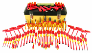 80 Piece - Insulated Tool Set with Pliers; Cutters; Nut Drivers; Screwdrivers; T Handles; Knife; Sockets & 3/8" Drive Ratchet w/Extension; Adjustable Wrench; Ruler - Makers Industrial Supply
